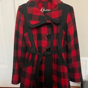 Guess red and plaid coat